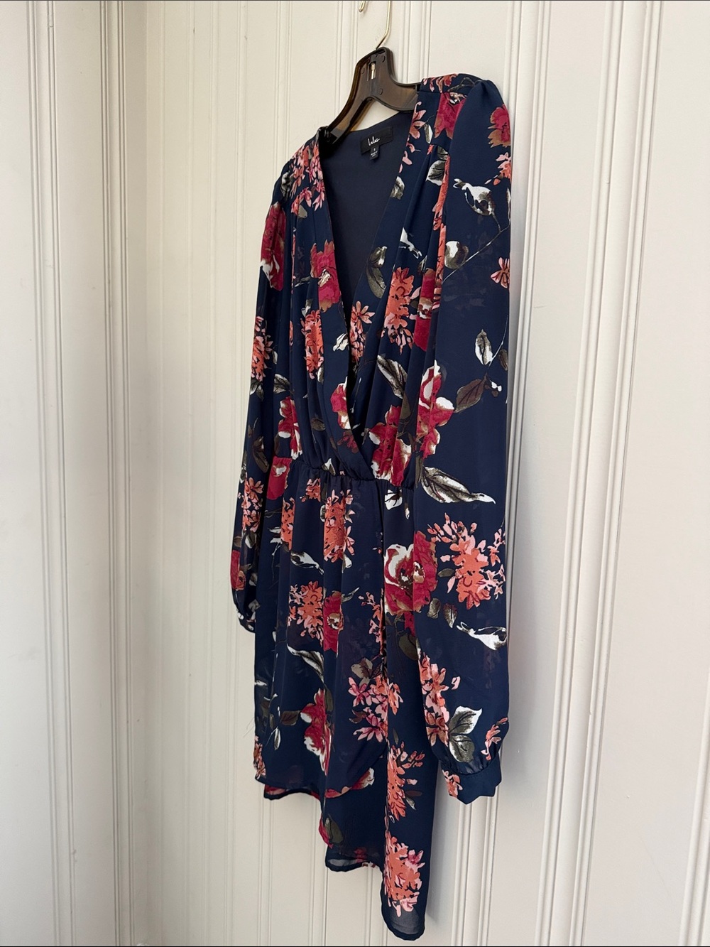 Lulu's Navy Floral Long Sleeve Wrap Dress - Picture 3 of 5